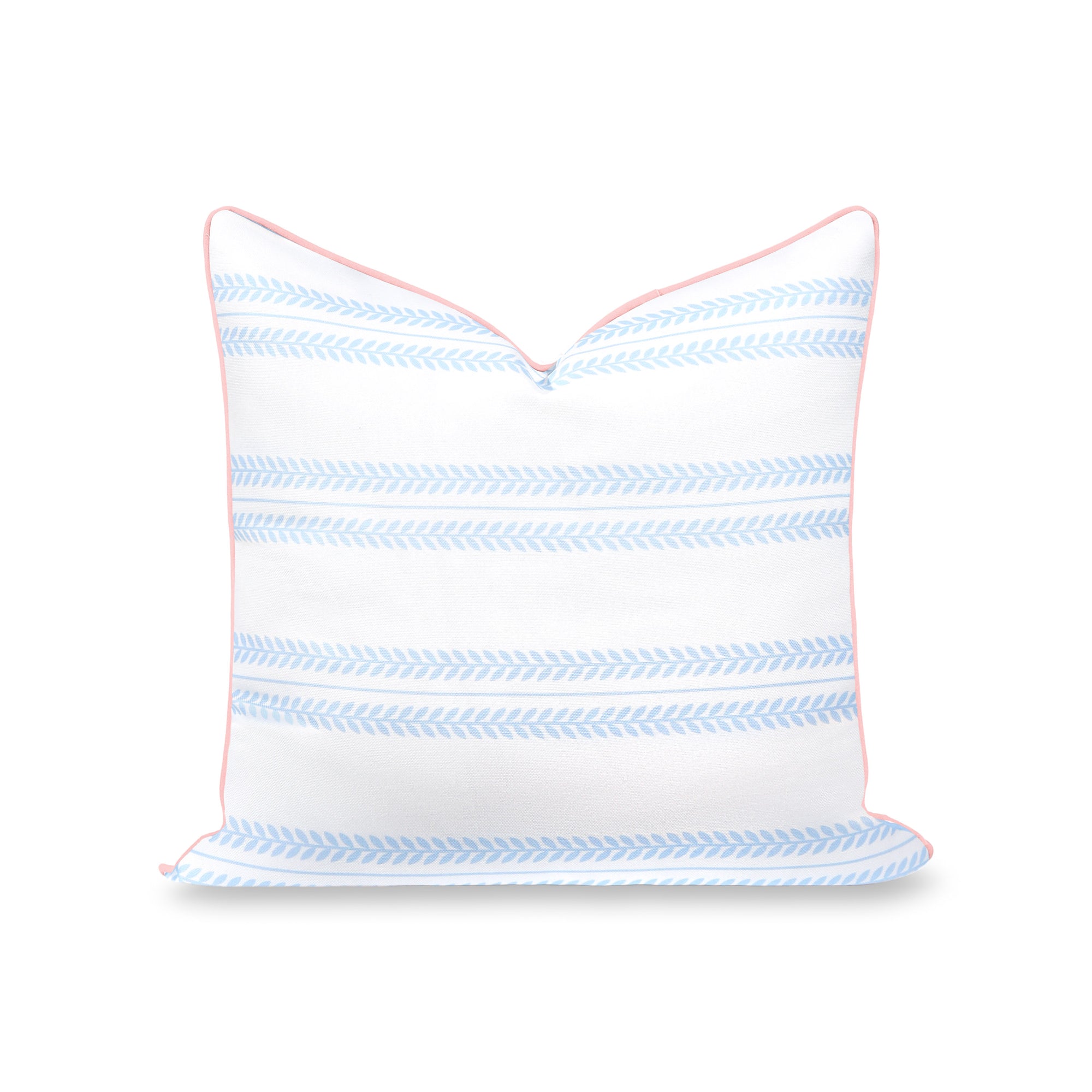Verdra Leaf Striped, Indoor/Outdoor Blue Striped Pillow Cover, with Piping, 22&quot;x22&quot;