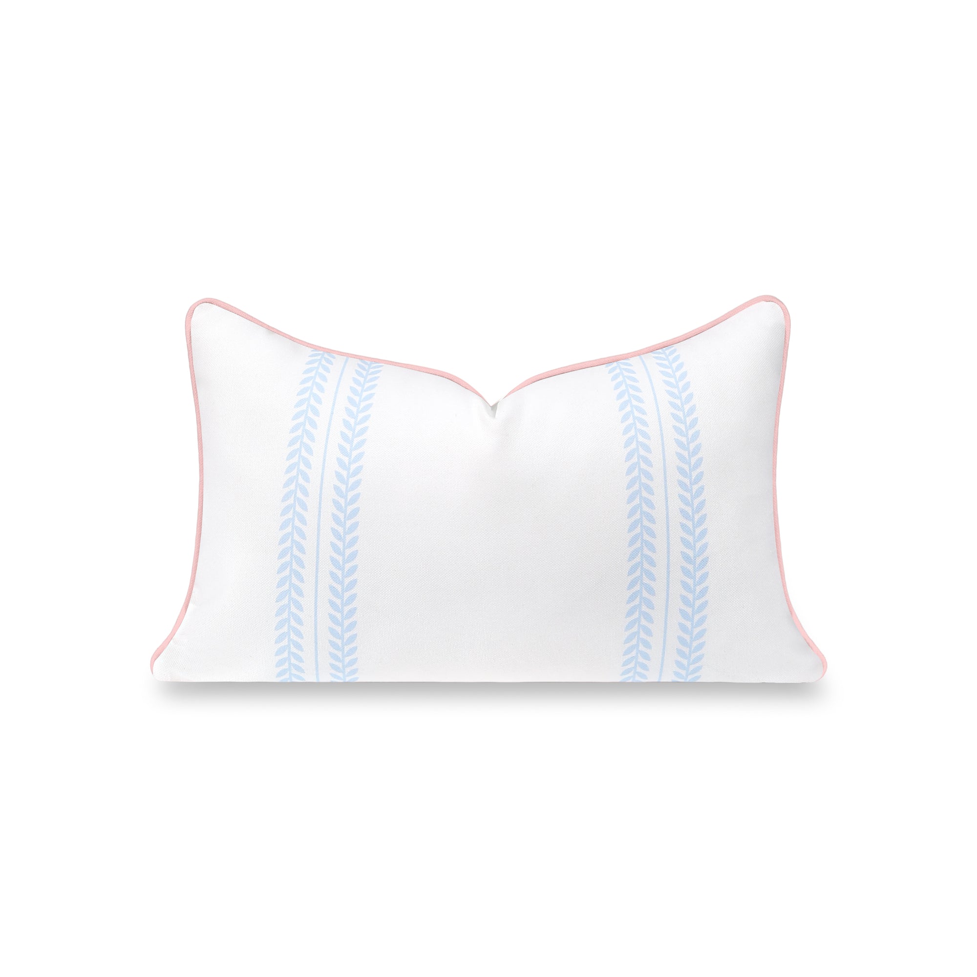 Verdra Leaf Striped, Indoor/Outdoor Blue Striped Lumbar Pillow Cover, with Pink Piping, 12&quot;x20&quot;