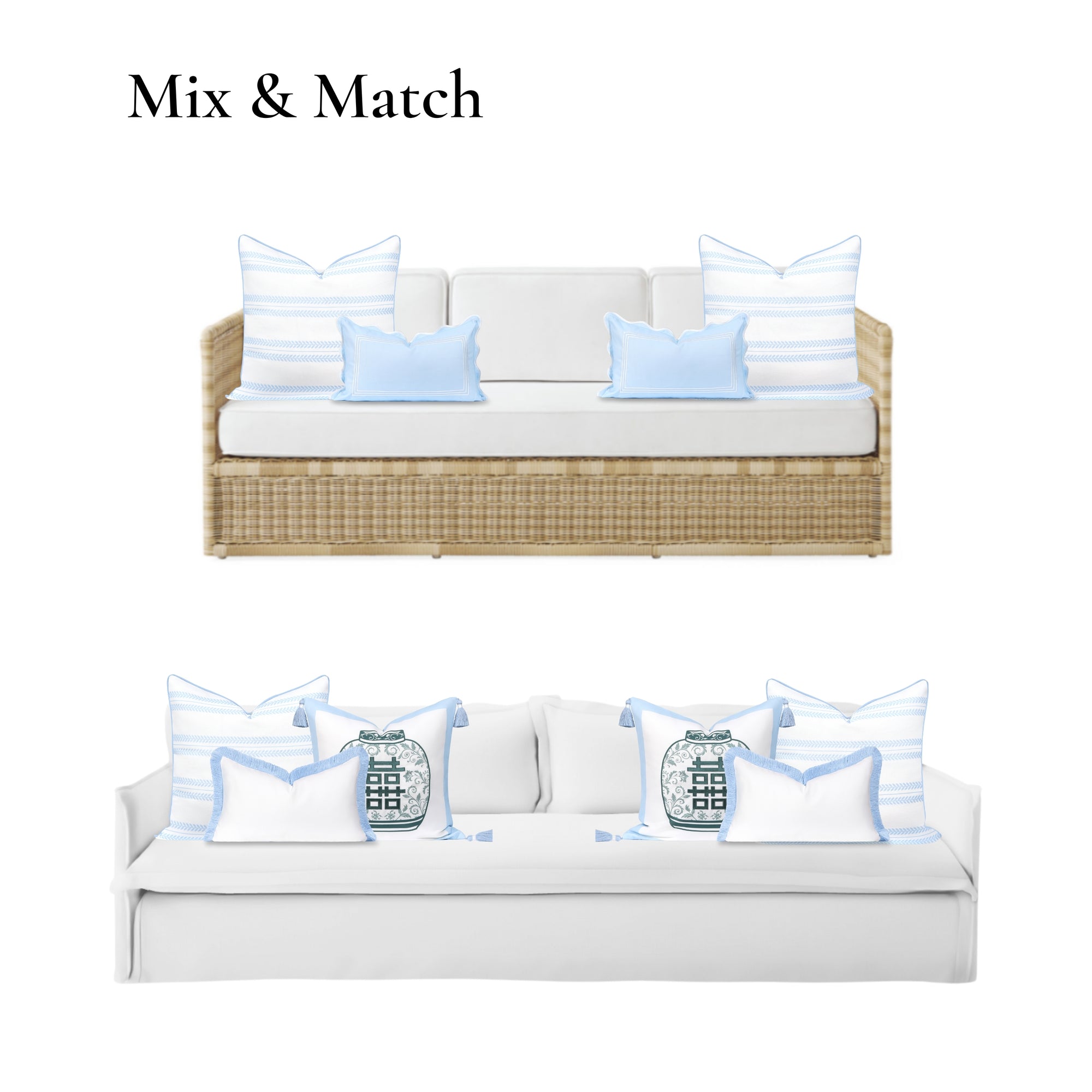 Verdra Leaf Striped, Indoor/Outdoor Blue Striped Pillow Cover, with Piping, 22&quot;x22&quot;