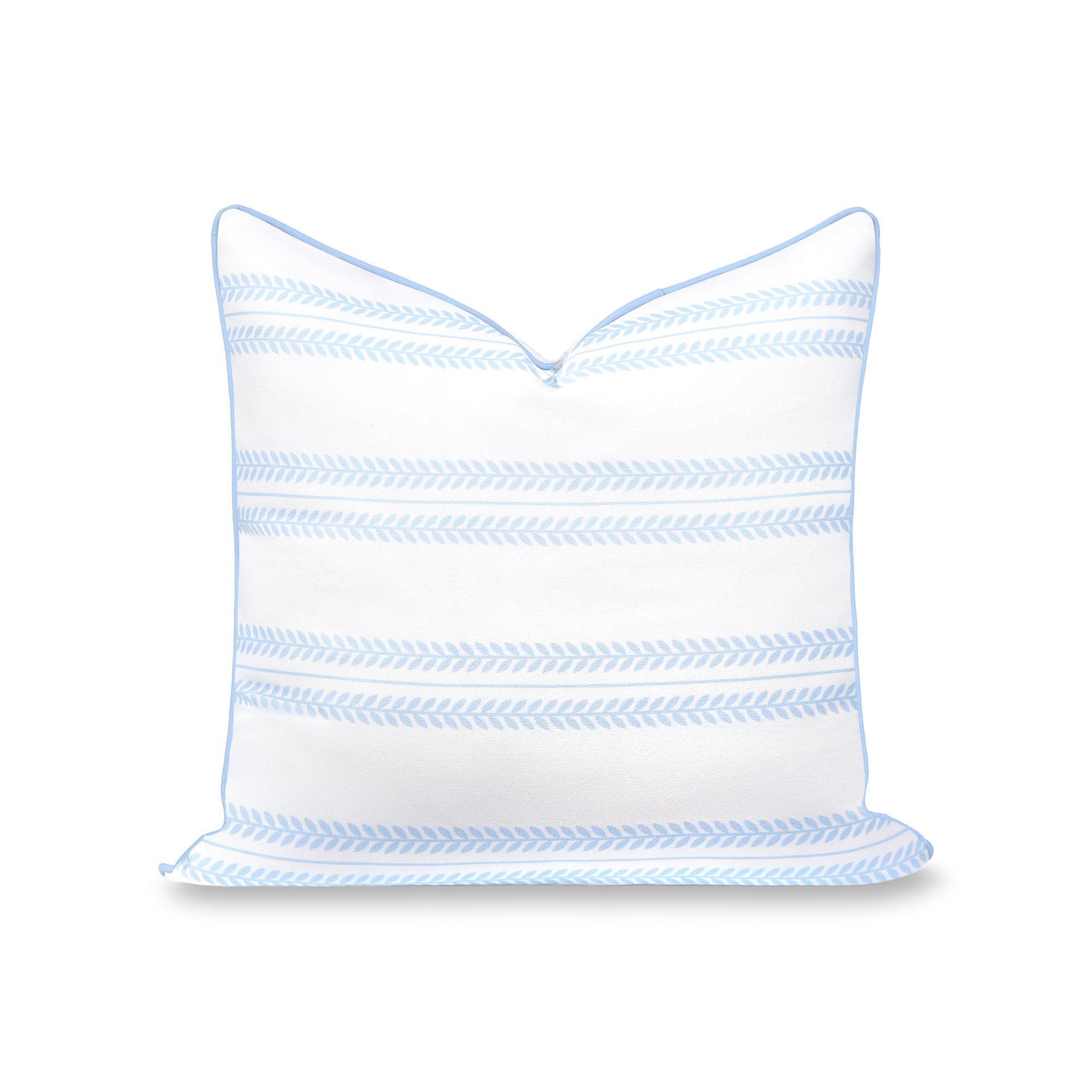 Verdra Leaf Striped, Indoor/Outdoor Blue Striped Pillow Cover, with Piping, 22&quot;x22&quot;