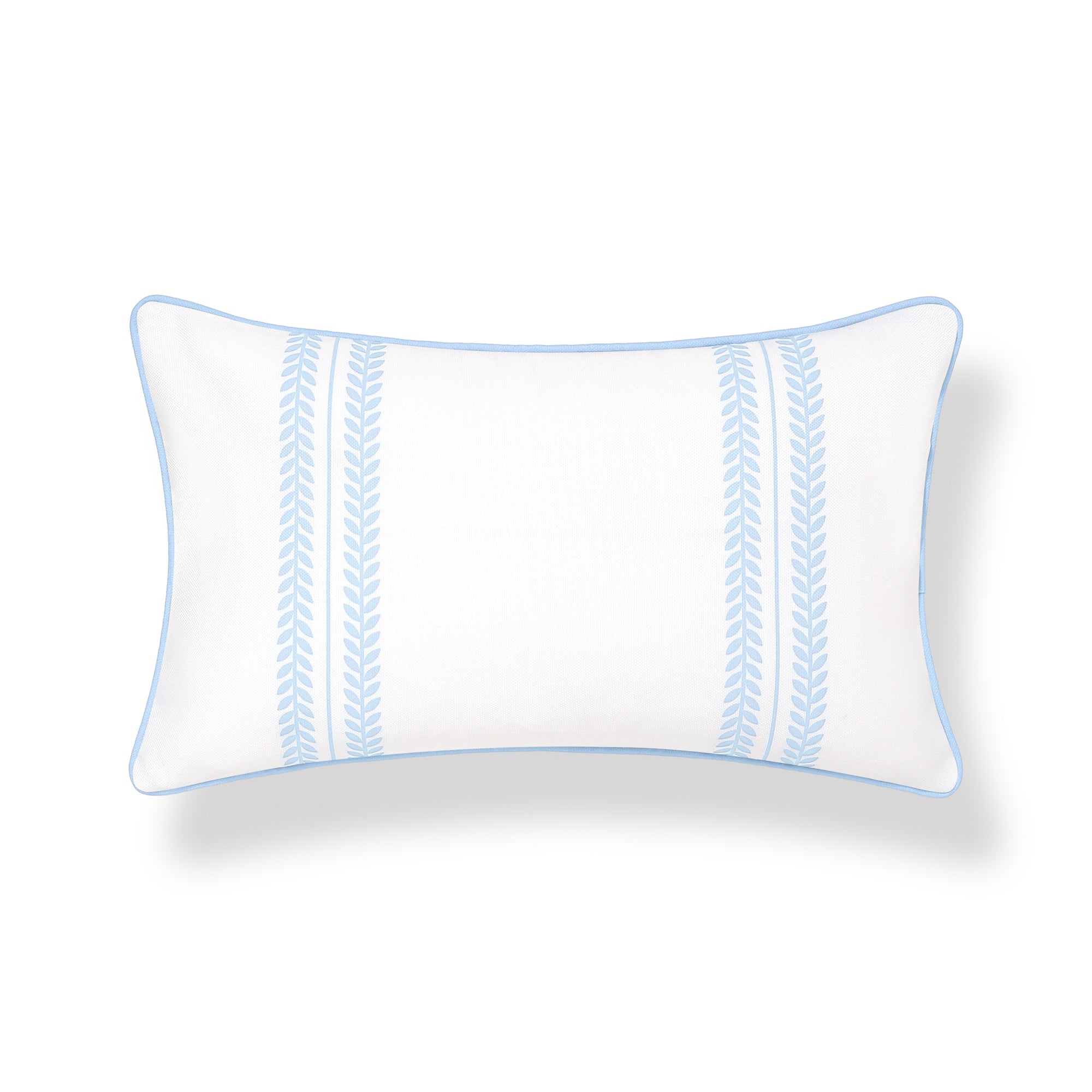 Verdra Leaf Striped, Indoor/Outdoor Blue Striped Lumbar Pillow Cover, with Piping, 12&quot;x20&quot;