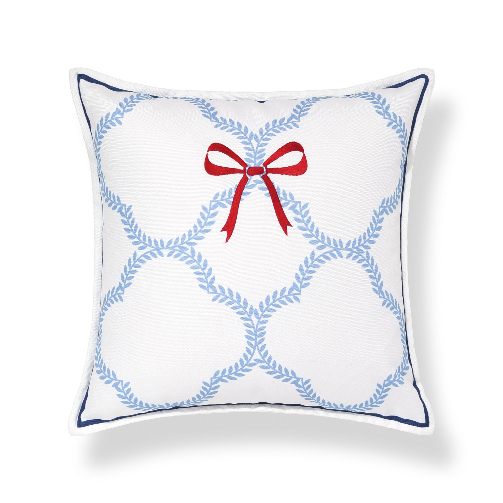 Wreathia, Indoor/Outdoor Red Bow Pillow Cover, with Flanged Border, 20&quot;x20&quot;