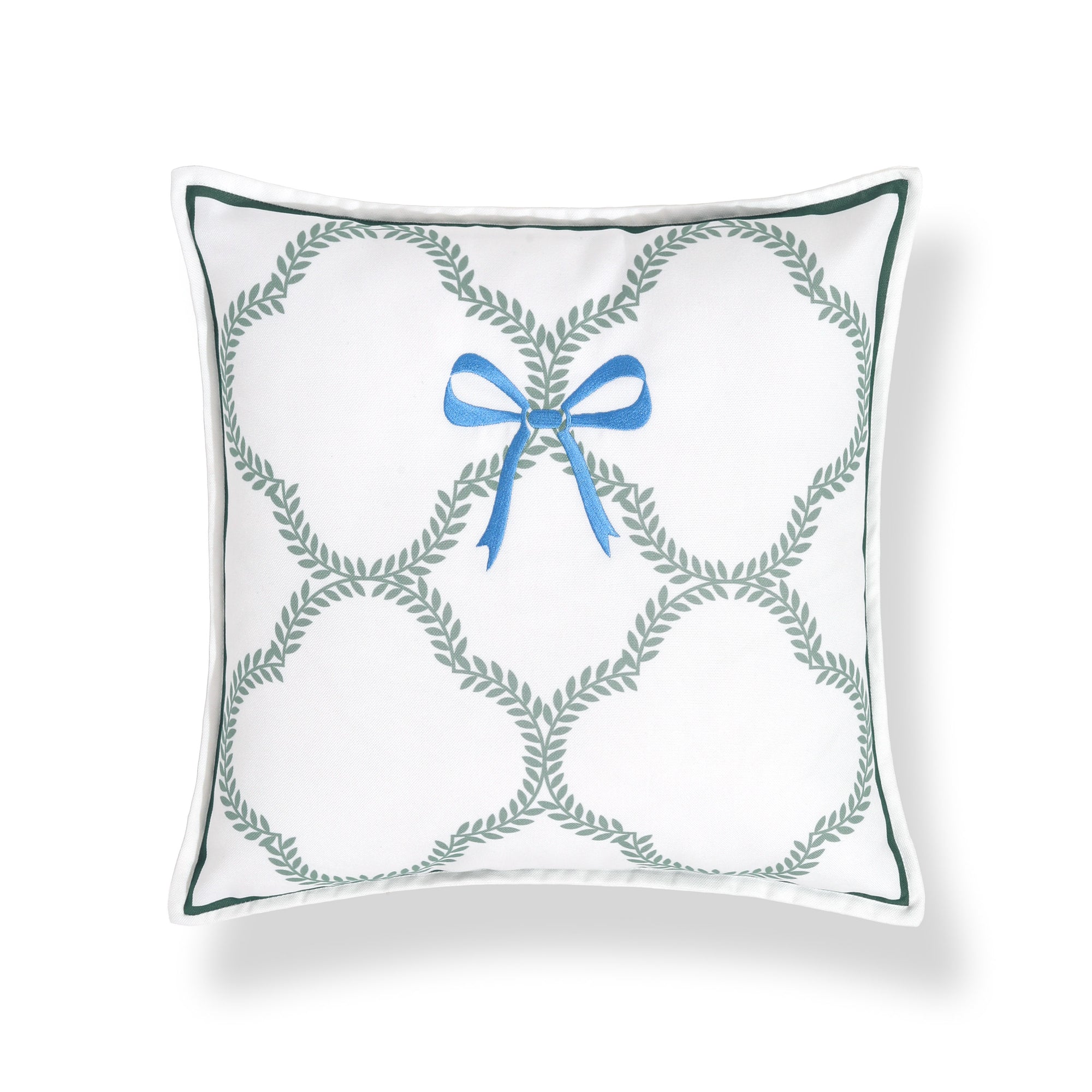 Wreathia, Indoor/Outdoor Baby Blue Bow Pillow Cover, with Flanged Border, 20&quot;x20&quot;