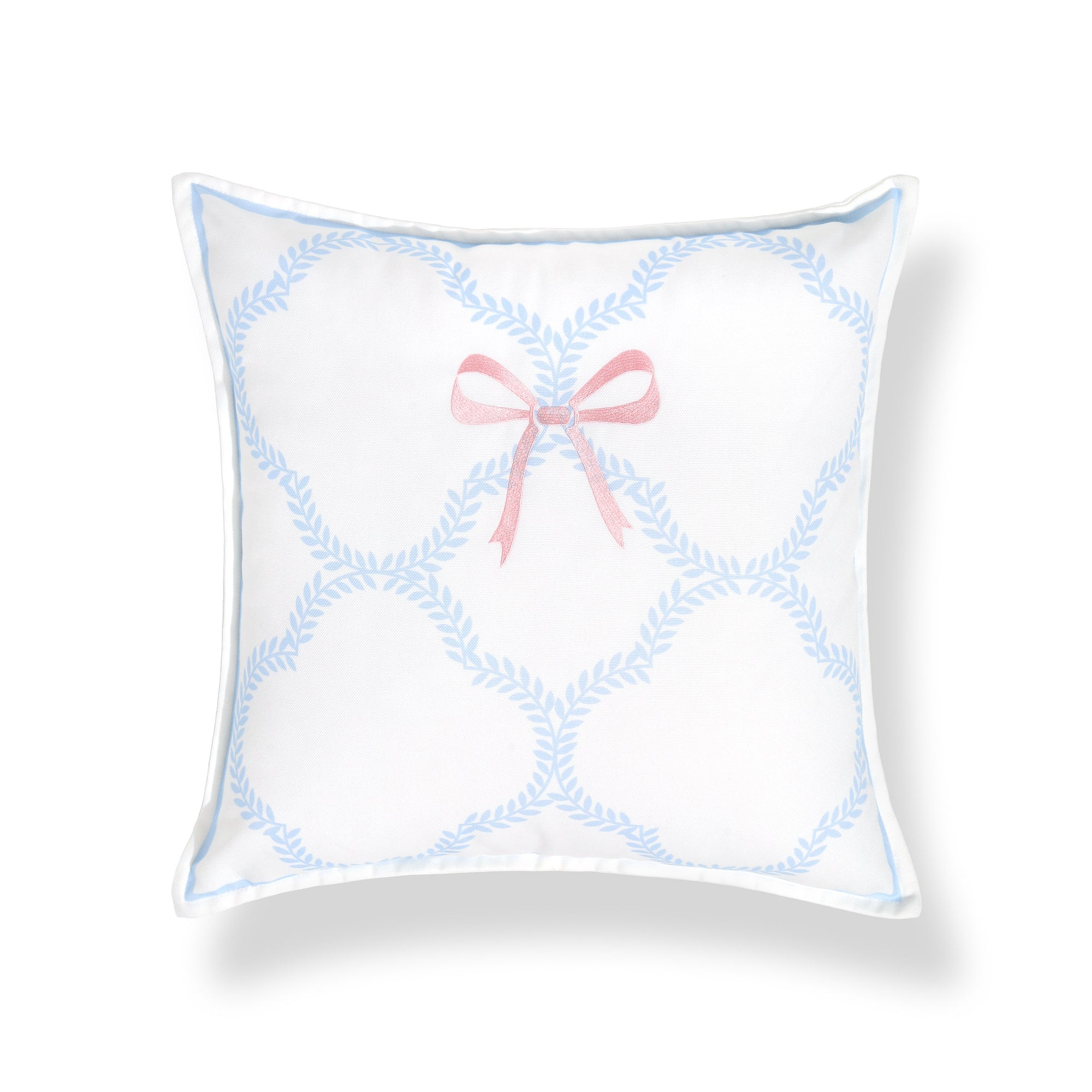 Wreathia, Indoor/Outdoor Pink Bow Pillow Cover, with Flanged Border, 20&quot;x20&quot;
