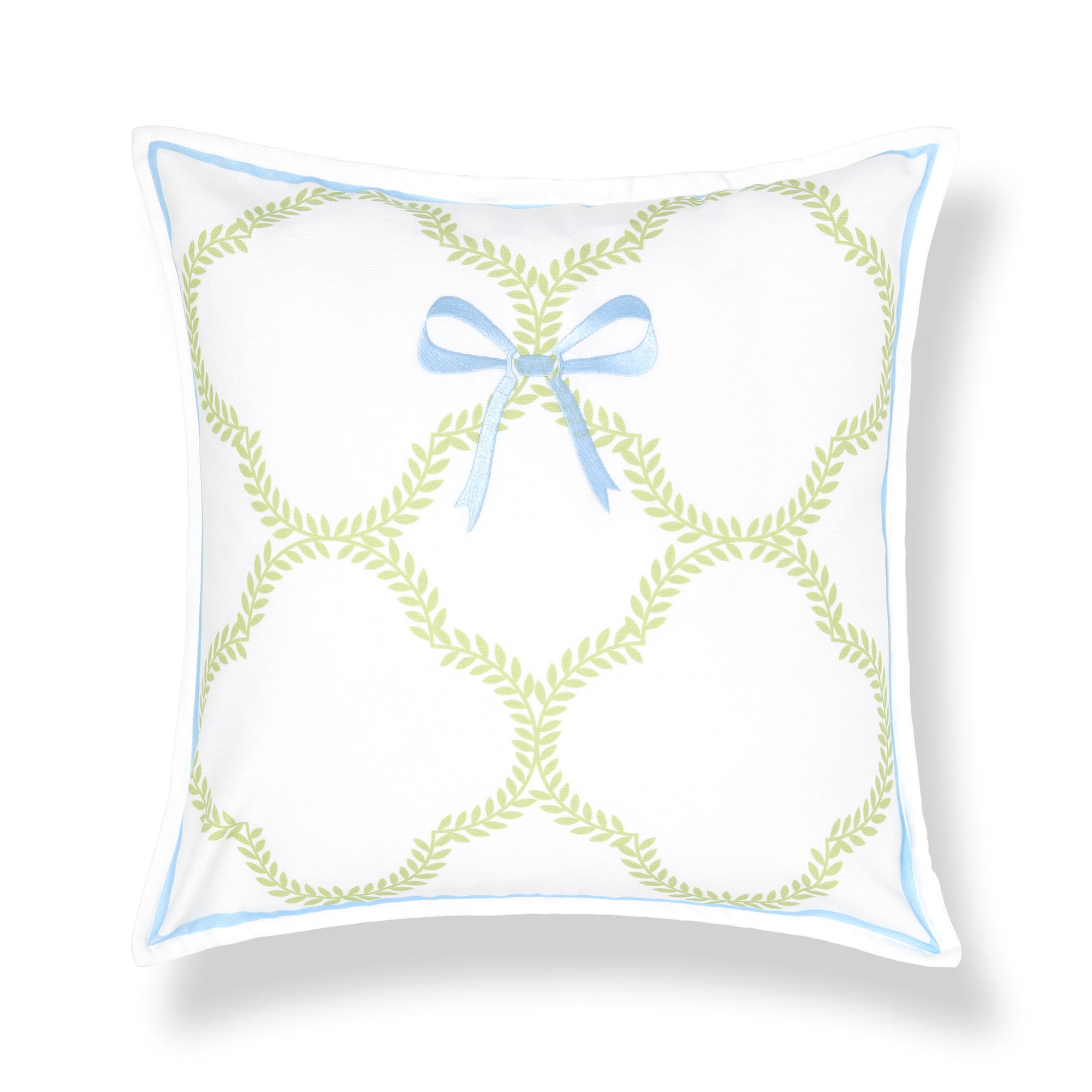 Wreathia, Indoor/Outdoor Grass Green Bow Pillow Cover, with Flanged Border, 20"x20"