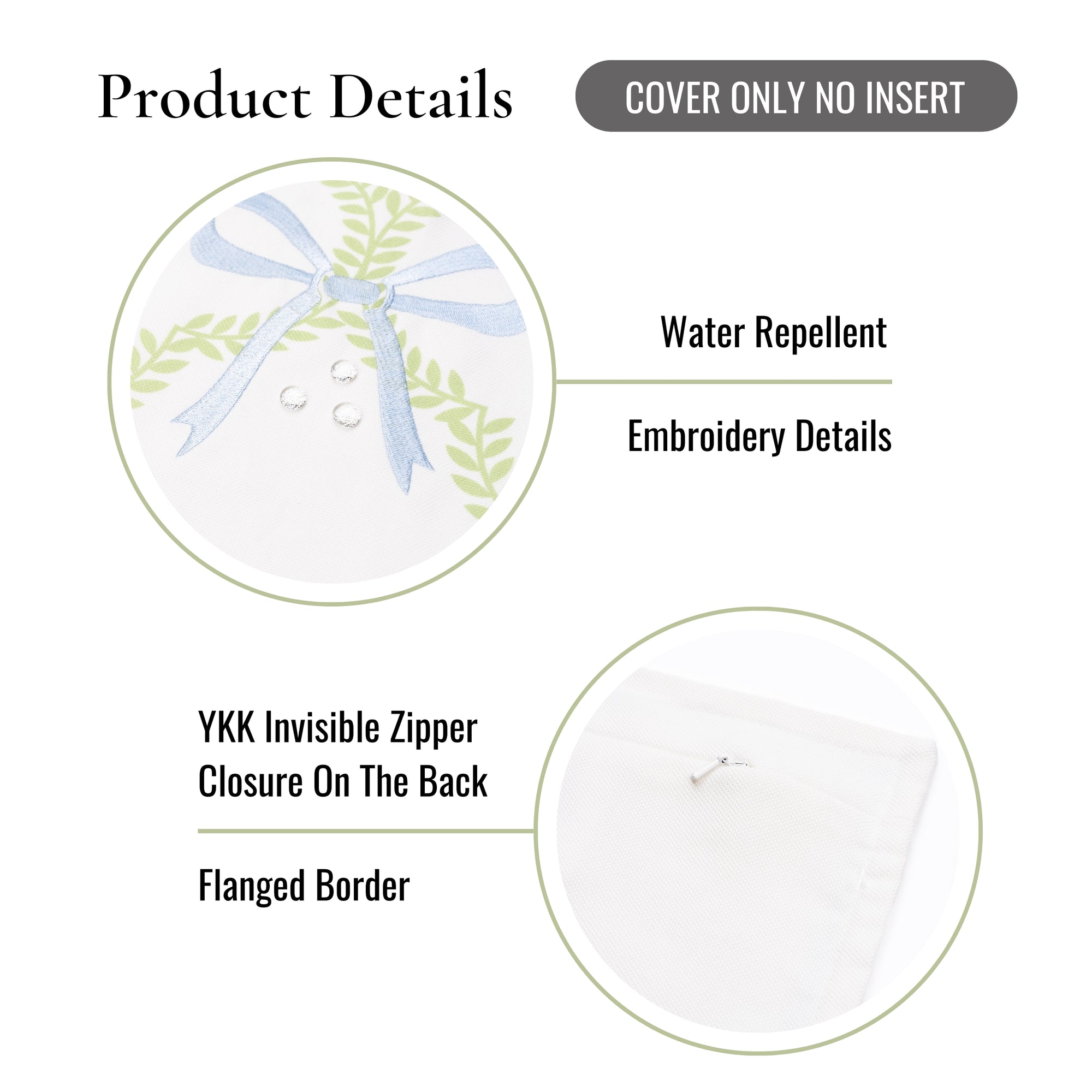 Wreathia, Indoor/Outdoor Grass Green Bow Pillow Cover, with Flanged Border, 20"x20"