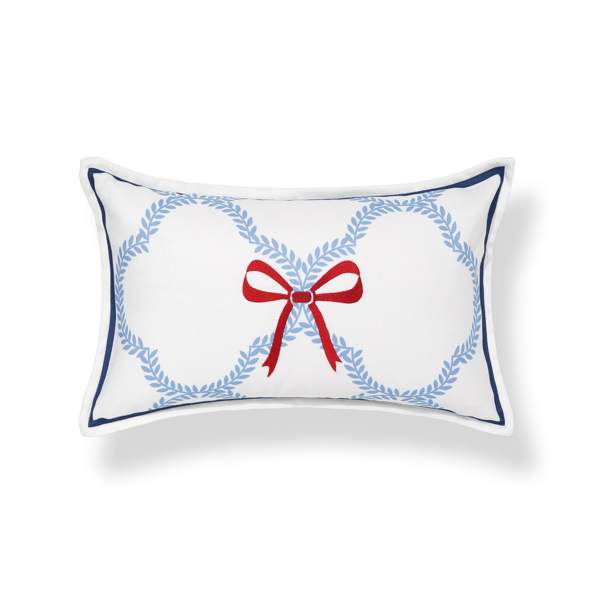Wreathia, Indoor/Outdoor Red Bow Lumbar Pillow Cover, with Flanged Border, 12&quot;x20&quot;