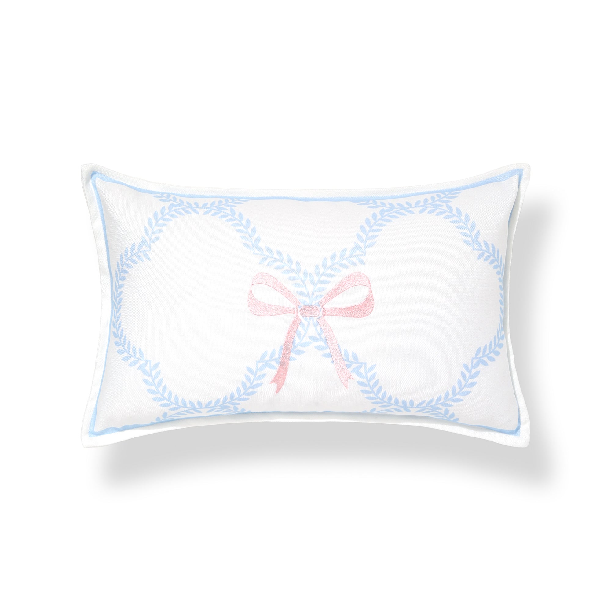 Wreathia, Indoor/Outdoor Pink Bow Lumbar Pillow Cover, with Flanged Border, 12&quot;x20&quot;