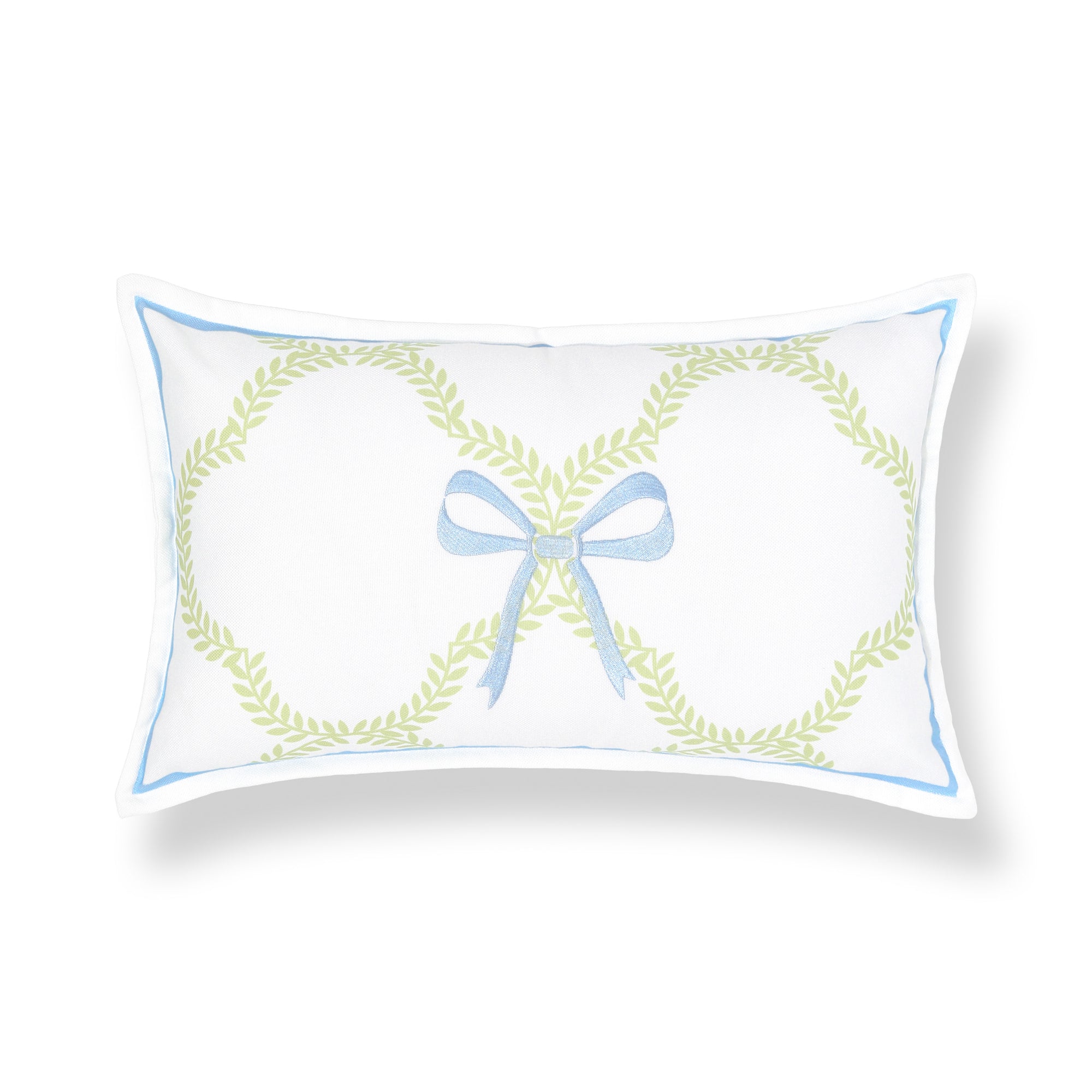 Wreathia, Indoor/Outdoor Grass Green Lumbar Pillow Cover, with Flanged Border, 12"x20"