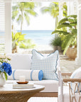 Meidian Stripes, Indoor/Outdoor Blue Bolster Pillow Cover, with Piping, 6"x20"
