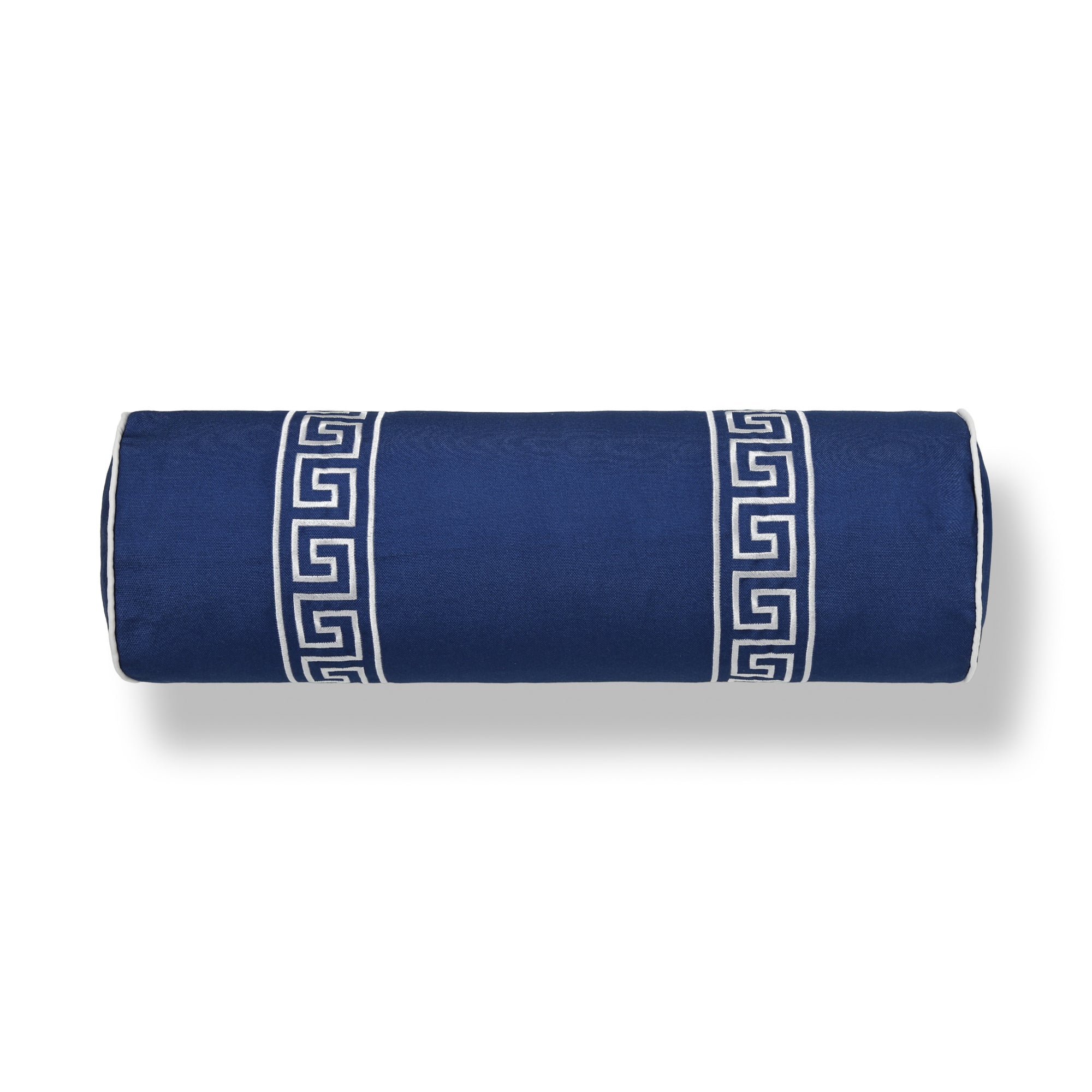 Hanverge Greek Key, Indoor/Outdoor Navy Blue Bolster Pillow Cover, with Piping, 8&quot;x24&quot;