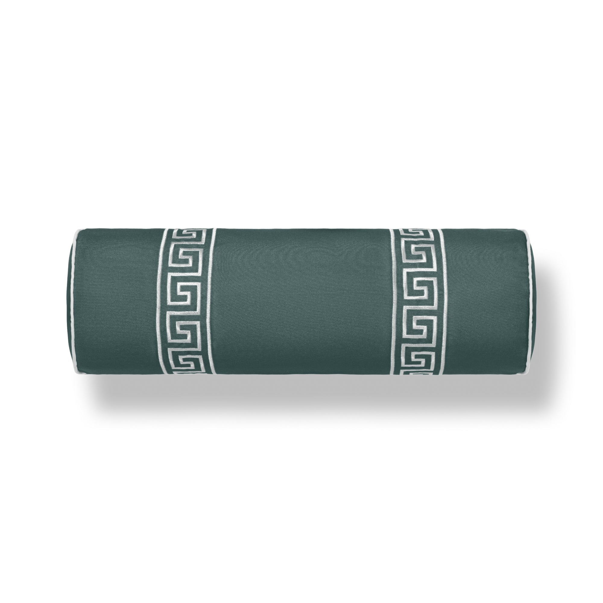 Hanverge Greek Key, Indoor/Outdoor Forest Green Bolster Pillow Cover, with Piping, 8&quot;x24&quot;