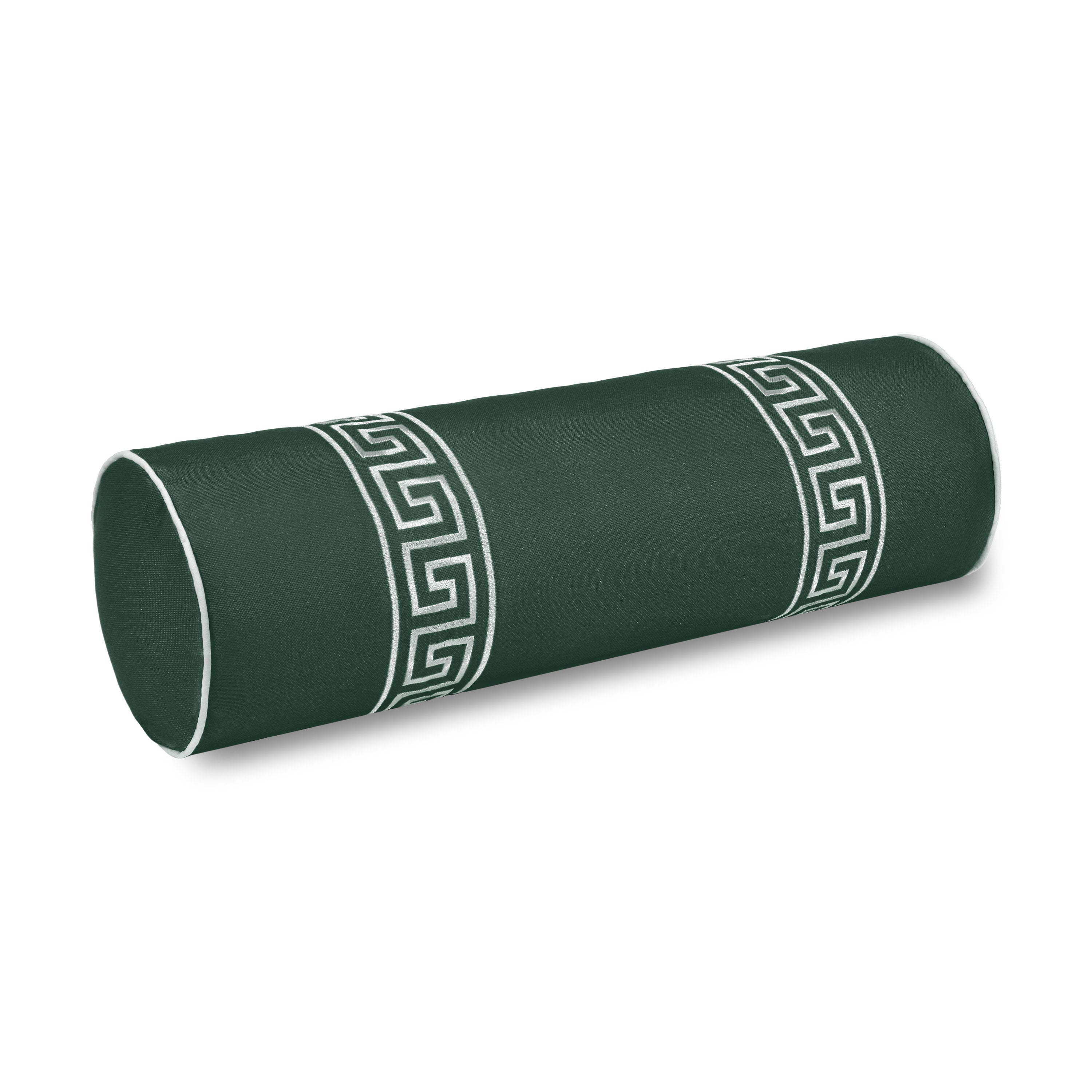 Coastal Indoor Outdoor Green Bolster Pillow Cover, Hanverge Greek