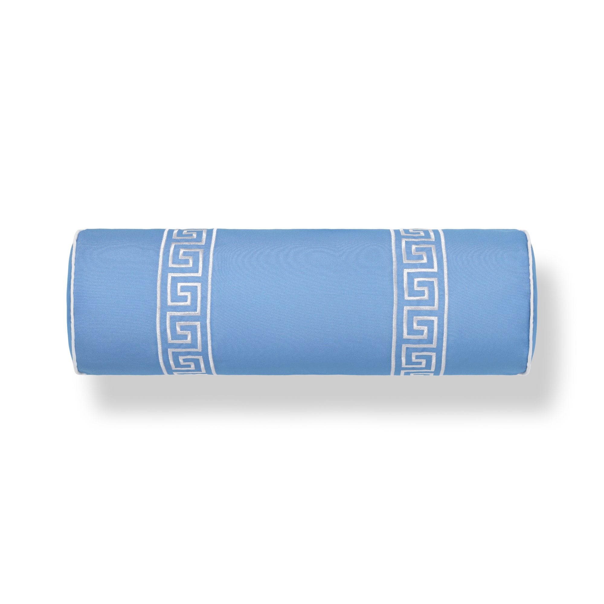 Hanverge Greek Key, Indoor/Outdoor Azure Blue Bolster Pillow Cover, with Piping, 8&quot;x24&quot;