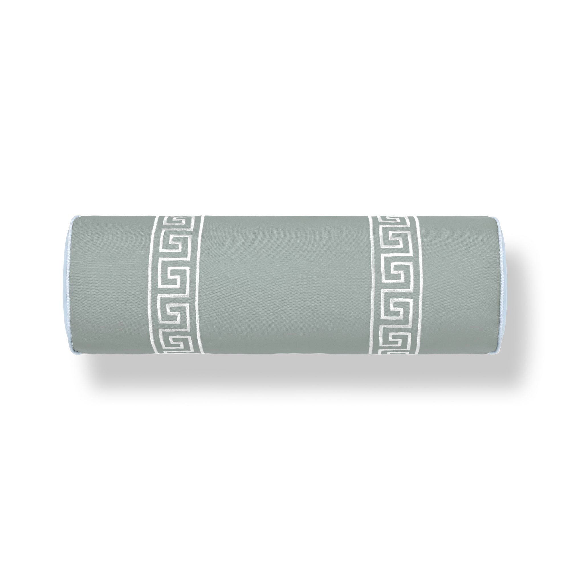 Hanverge Greek Key, Indoor/Outdoor Celadon Green Bolster Pillow Cover, with Piping, 8&quot;x24&quot;