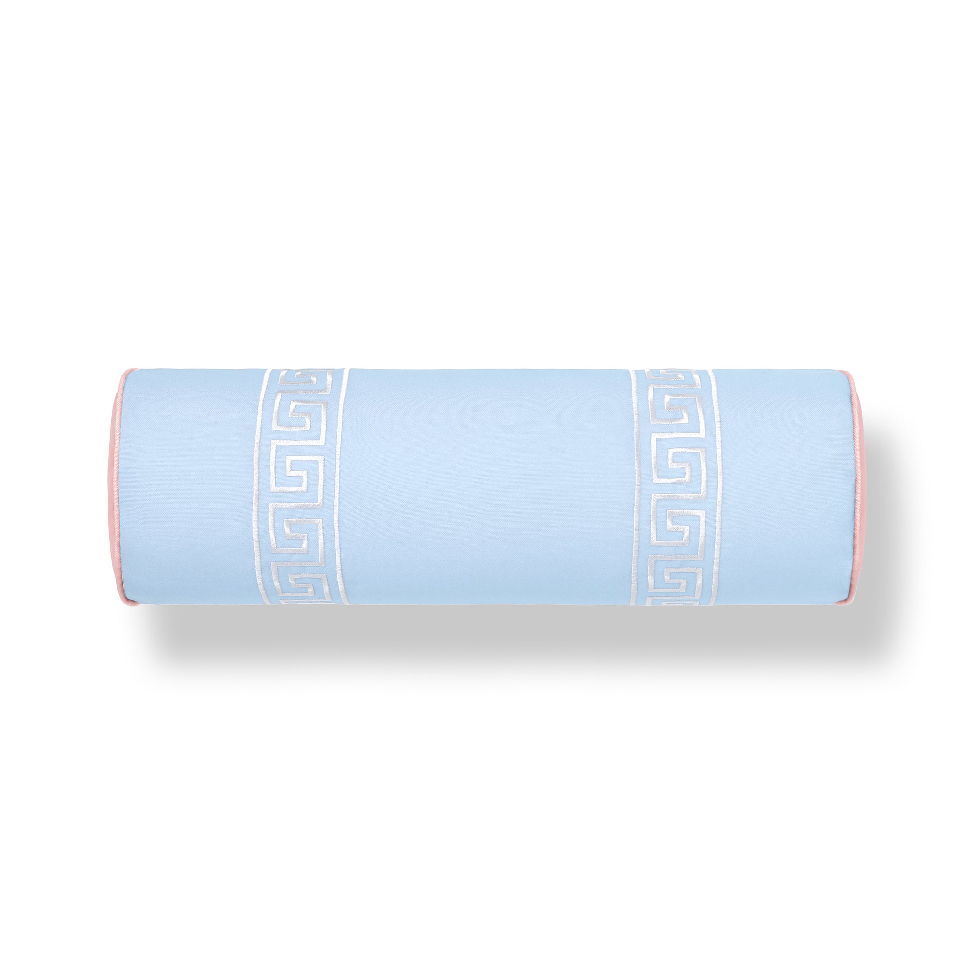 Hanverge Greek Key, Indoor/Outdoor Light Blue Bolster Pillow Cover, with Piping, 8&quot;x24&quot;