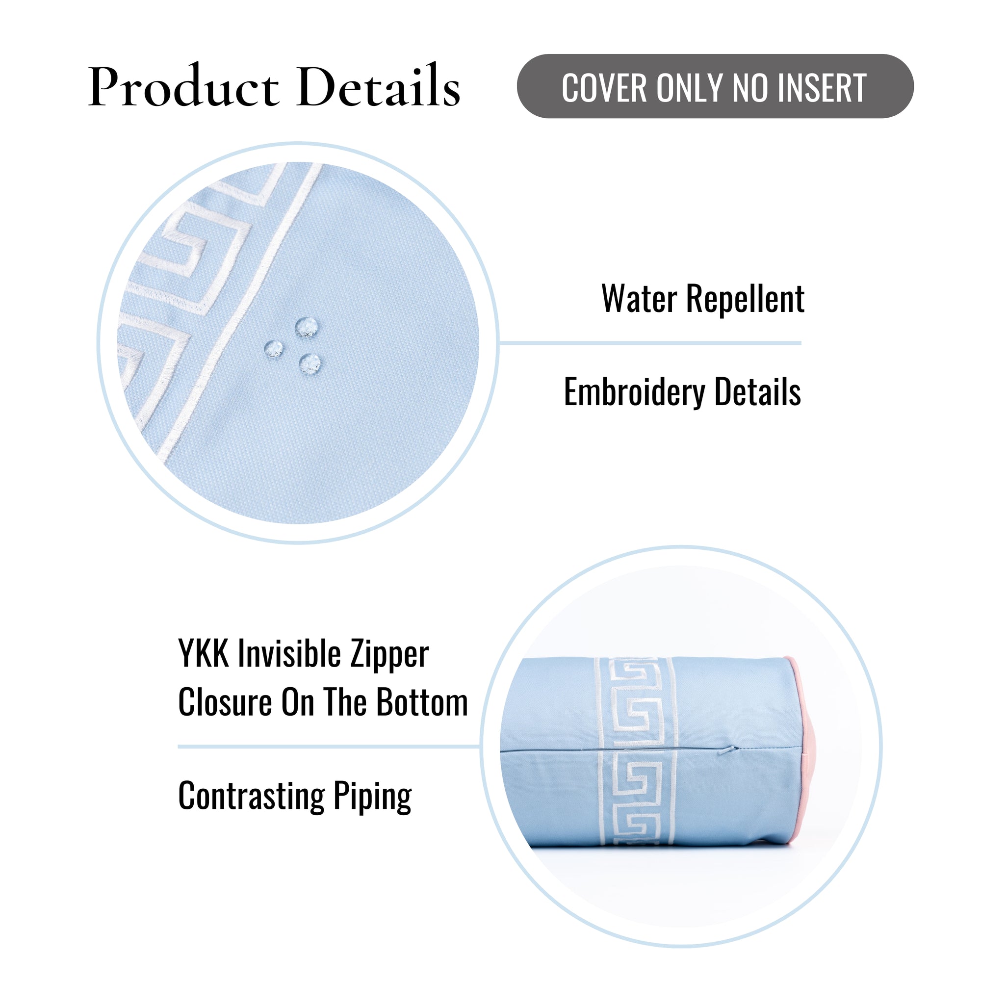 Hanverge Greek Key, Indoor/Outdoor Light Blue Bolster Pillow Cover, with Piping, 8&quot;x24&quot;