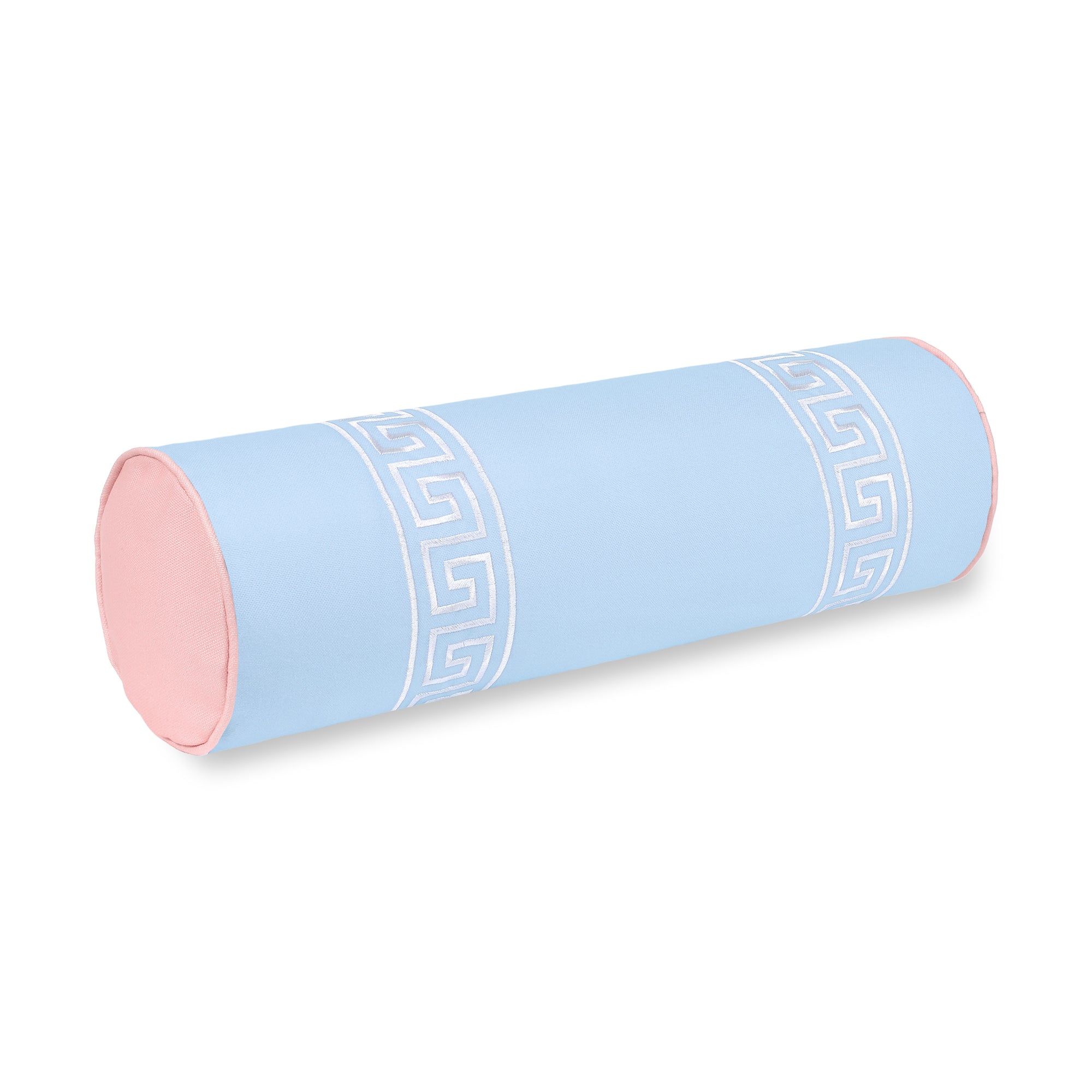 Hanverge Greek Key, Indoor/Outdoor Light Blue Bolster Pillow Cover, with Piping, 8&quot;x24&quot;