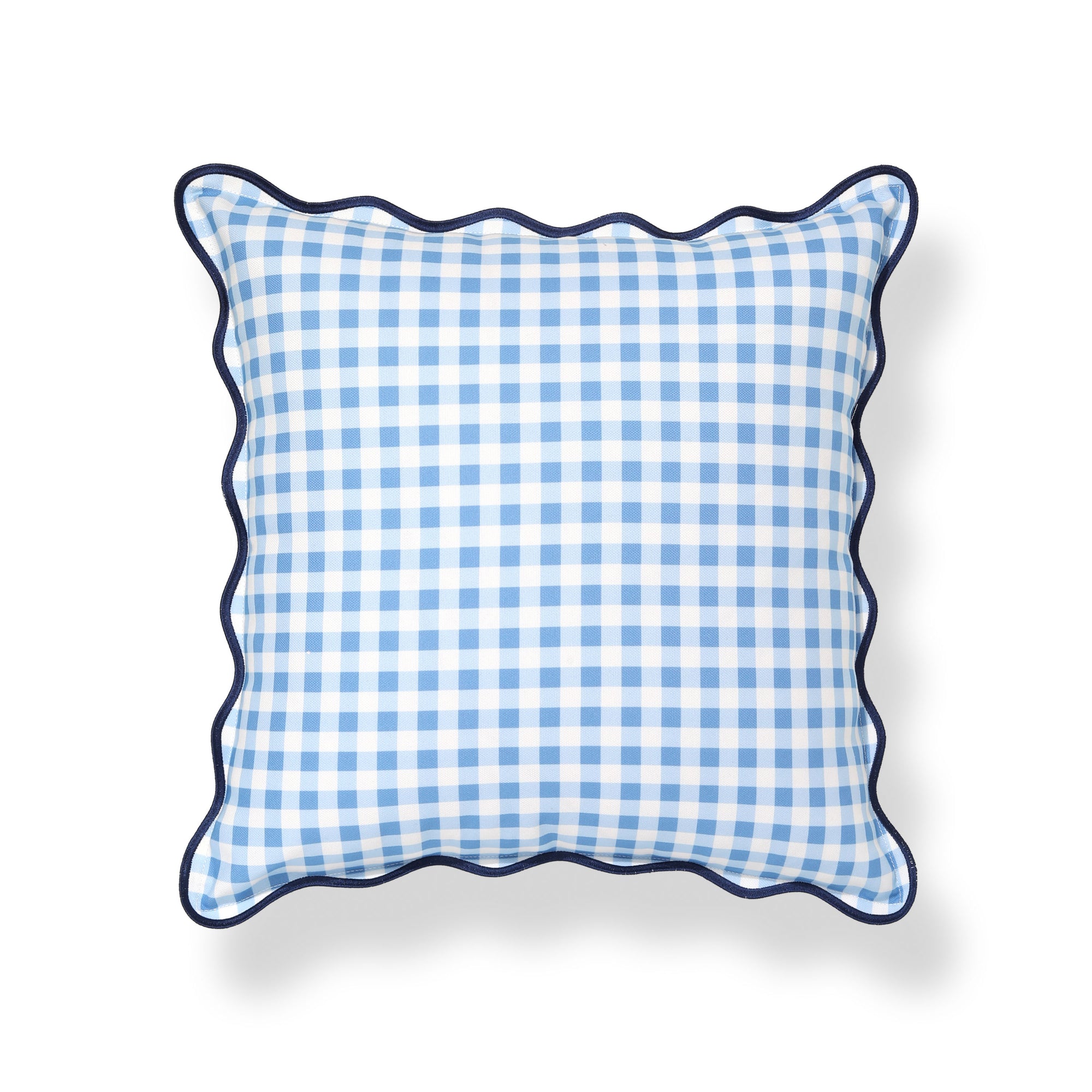 Lune, Indoor/Outdoor Azure Blue Gingham Pillow Case, with Scalloped Border, 20&quot;x20&quot;