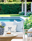 Lune, Indoor/Outdoor Azure Blue Gingham Pillow Case, with Scalloped Border, 20"x20"