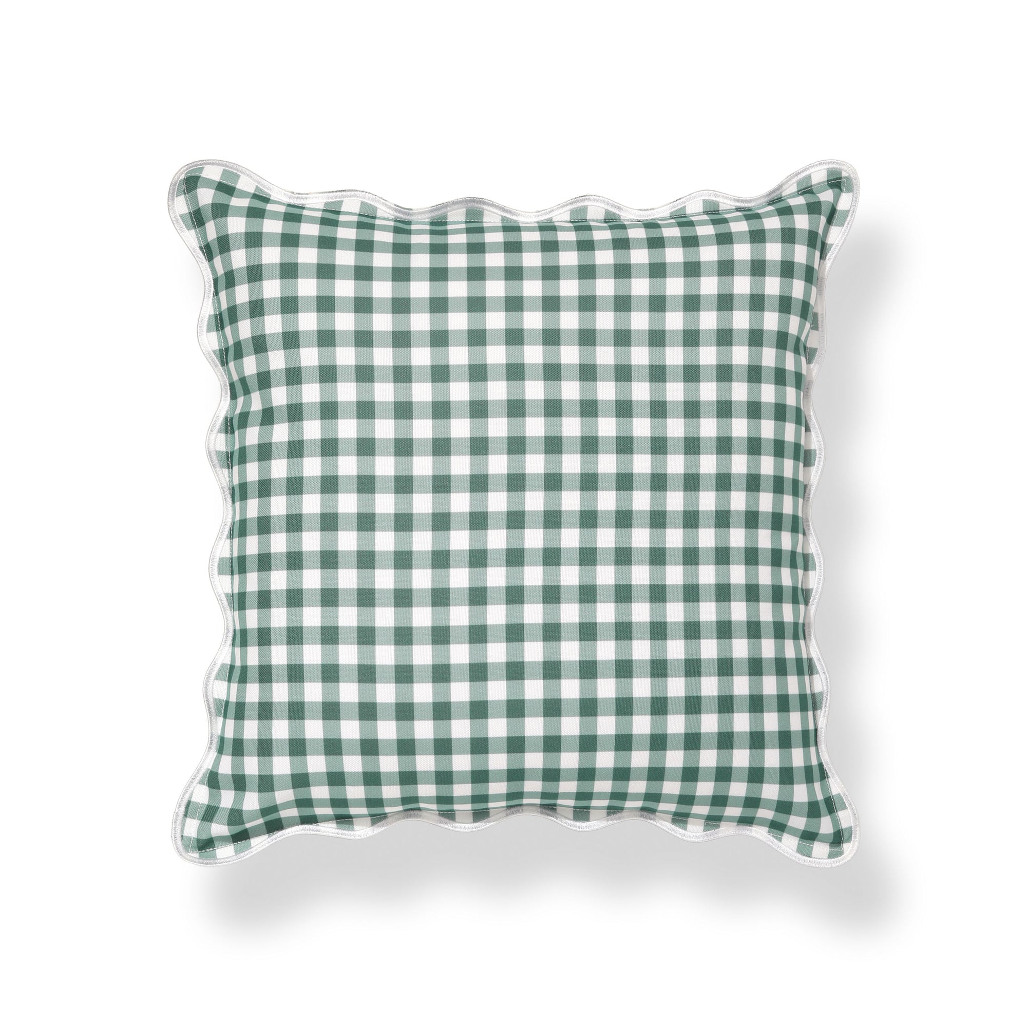 Lune, Indoor/Outdoor Forest Green Gingham Pillow Cover, with Scalloped Border, 20&quot;x20&quot;