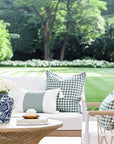 Lune, Indoor/Outdoor Forest Green Gingham Pillow Cover, with Scalloped Border, 20"x20"