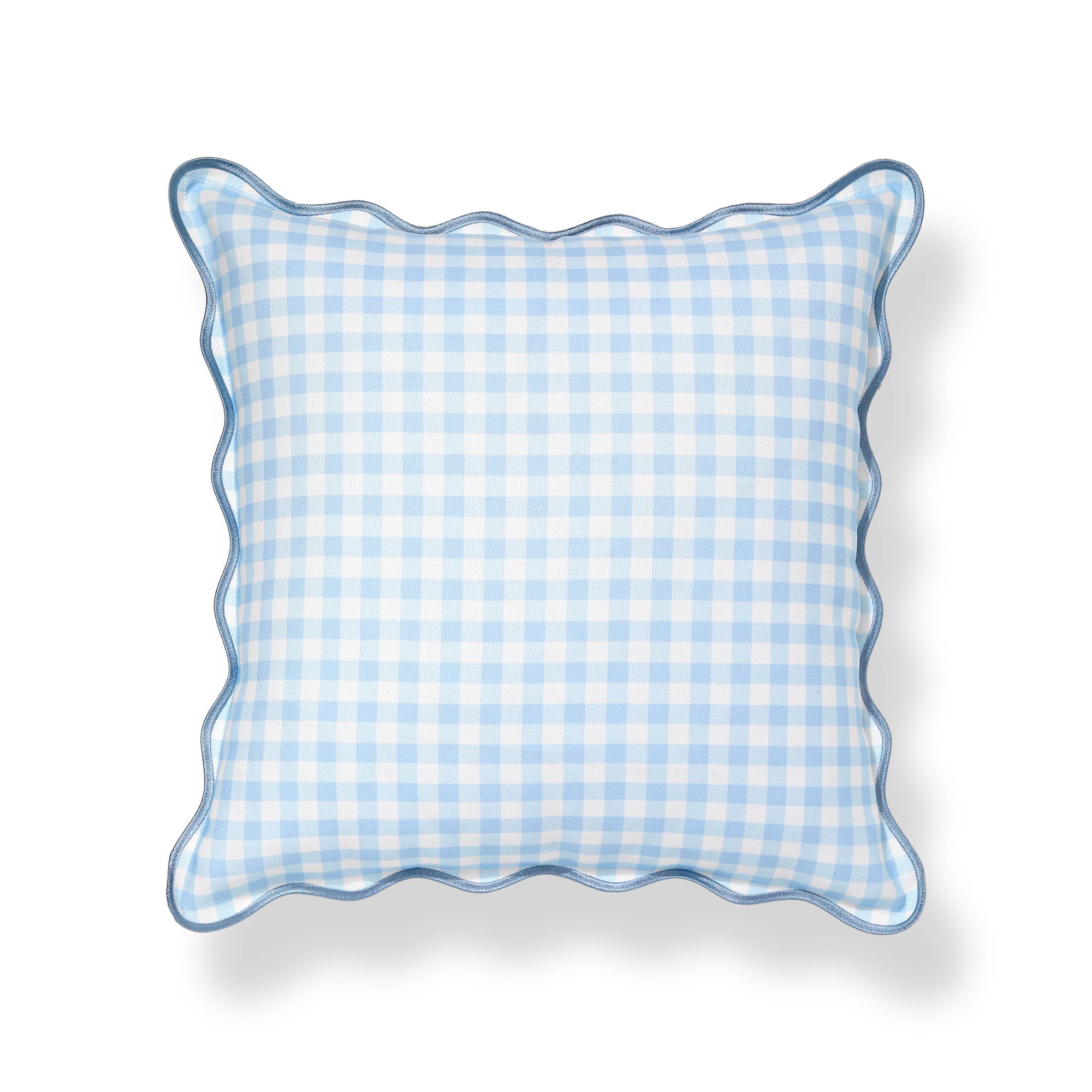 Lune, Indoor/Outdoor Baby Blue Checkered Pillow Cover, Gingham with Scalloped Border, 20&quot;x20&quot;
