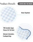 Lune, Indoor/Outdoor Baby Blue Checkered Pillow Cover, Gingham with Scalloped Border, 20"x20"