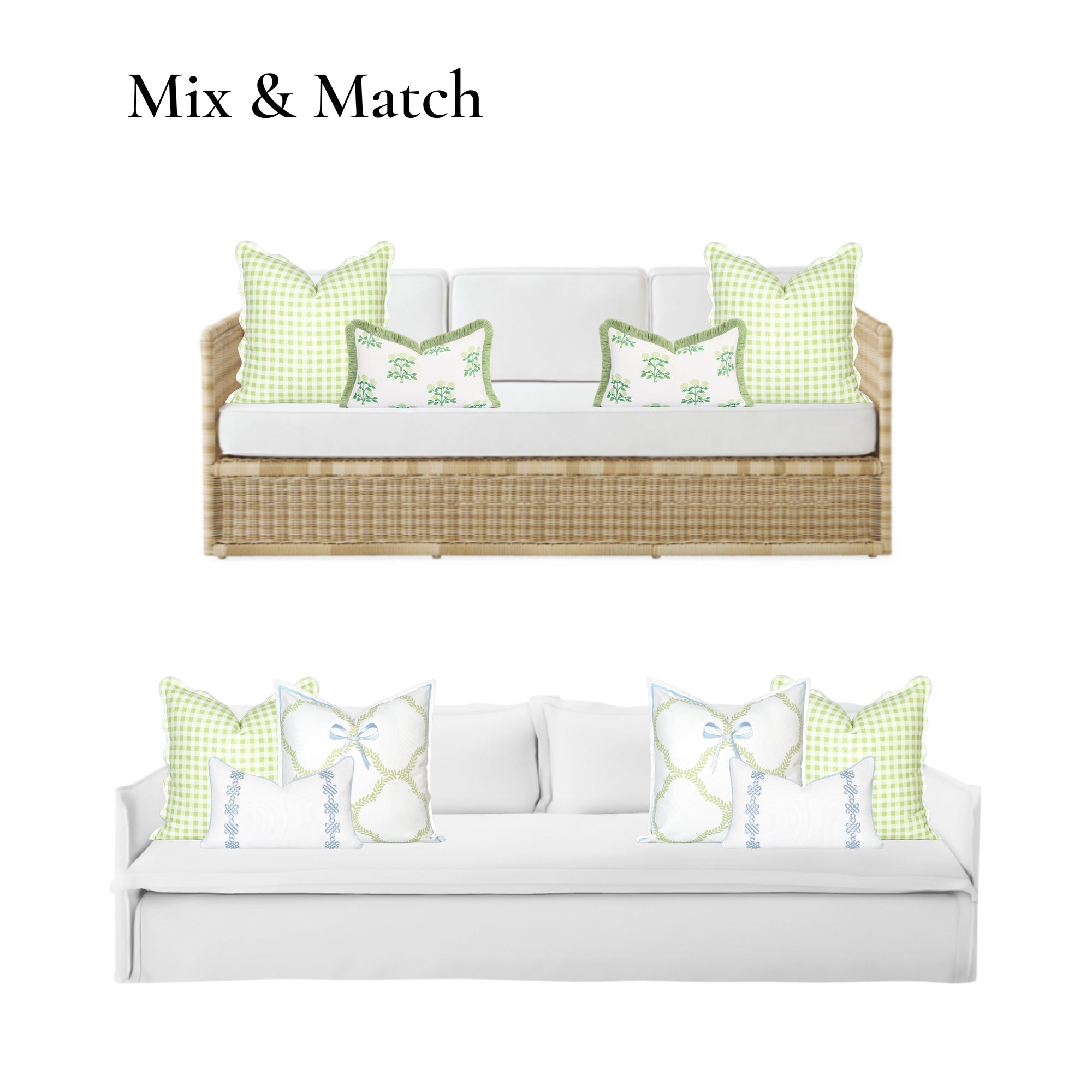 Lune, Indoor/Outdoor Grass Green Pillow Cover, with Scalloped Border, 20"x20"