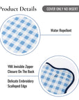 Lune, Indoor/Outdoor Azure Blue Lumbar Pillow Cover, Gingham with Scalloped Border, 12"x20"