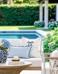 Lune, Indoor/Outdoor Azure Blue Lumbar Pillow Cover, Gingham with Scalloped Border, 12"x20"