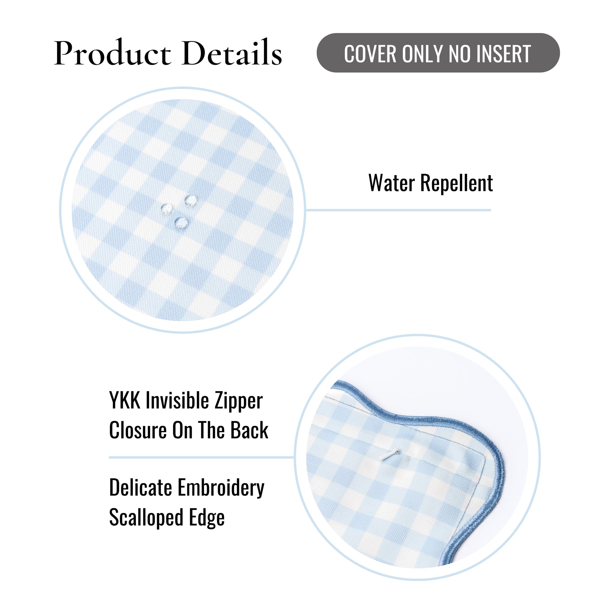 Lune, Indoor/Outdoor Baby Blue Lumbar Pillow Cover, Gingham with Scalloped Border, 12&quot;x20&quot;