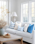 Lune, Indoor/Outdoor Baby Blue Lumbar Pillow Cover, Gingham with Scalloped Border, 12"x20"