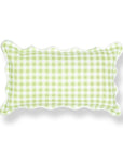 Lune, Indoor/Outdoor Grass Green Gingham Lumbar Pillow Cover, with Scalloped Border, 12"x20"