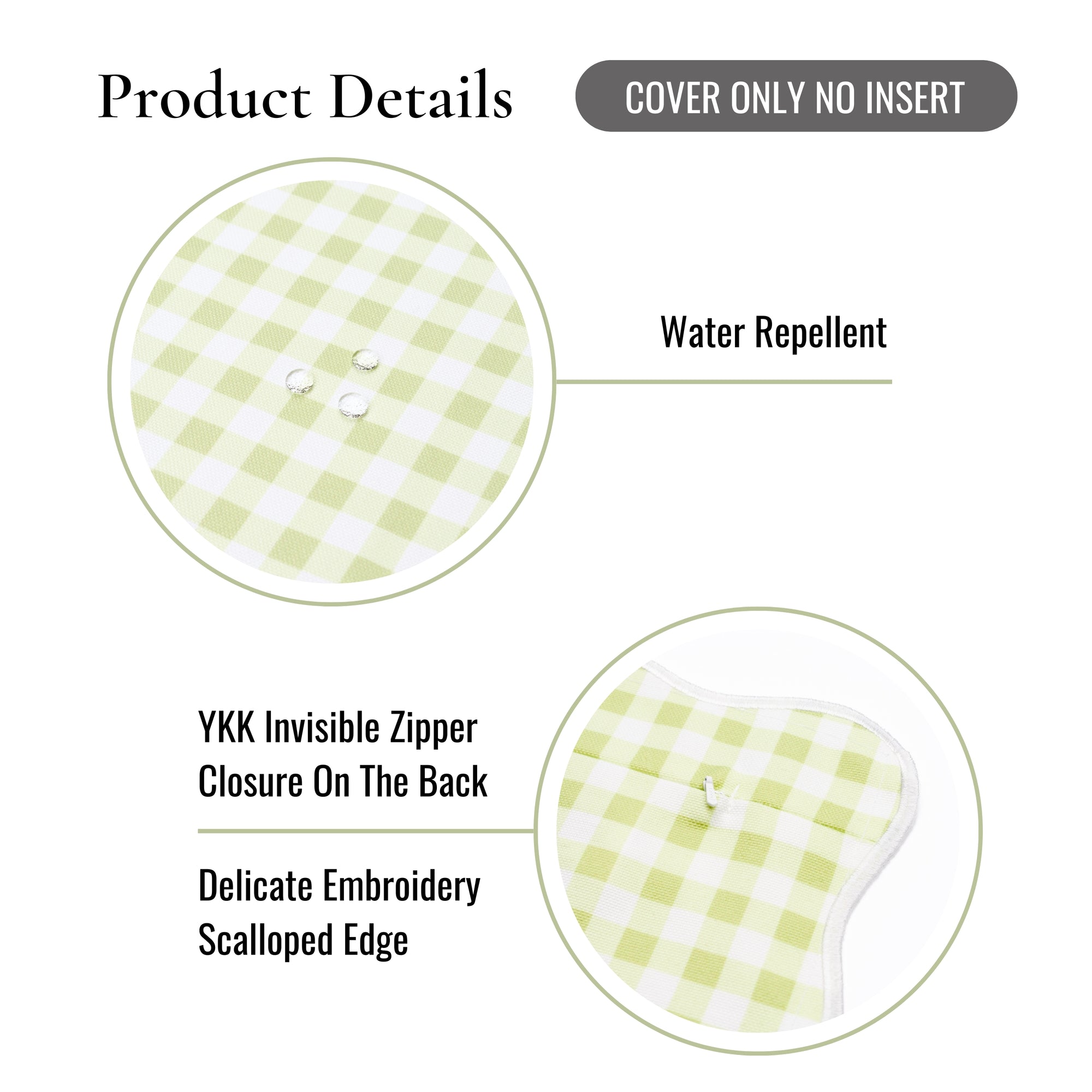 Lune, Indoor/Outdoor Grass Green Gingham Lumbar Pillow Cover, with Scalloped Border, 12"x20"