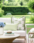 Lune, Indoor/Outdoor Grass Green Gingham Lumbar Pillow Cover, with Scalloped Border, 12"x20"