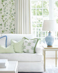 Lune, Indoor/Outdoor Grass Green Gingham Lumbar Pillow Cover, with Scalloped Border, 12"x20"