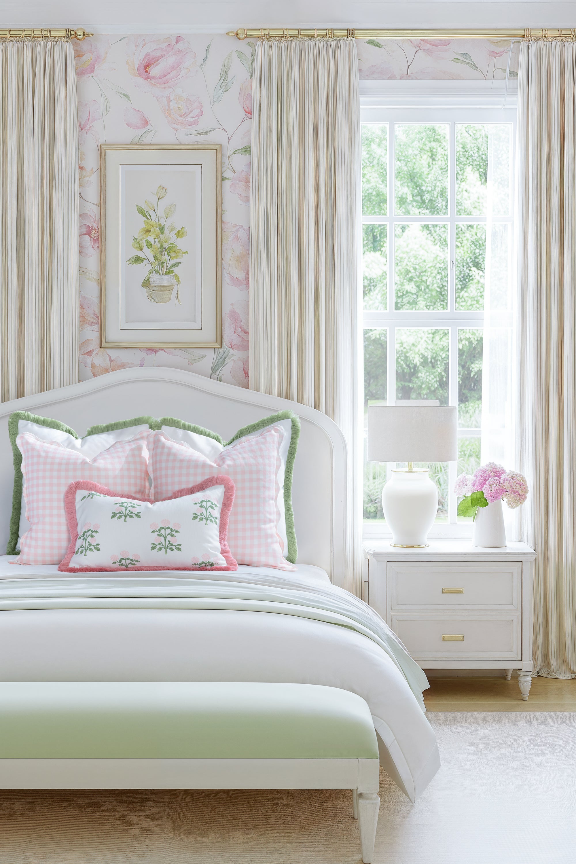 Lune, Indoor/Outdoor Pink Throw Pillow Cover, with Scalloped Border, 20"x20"