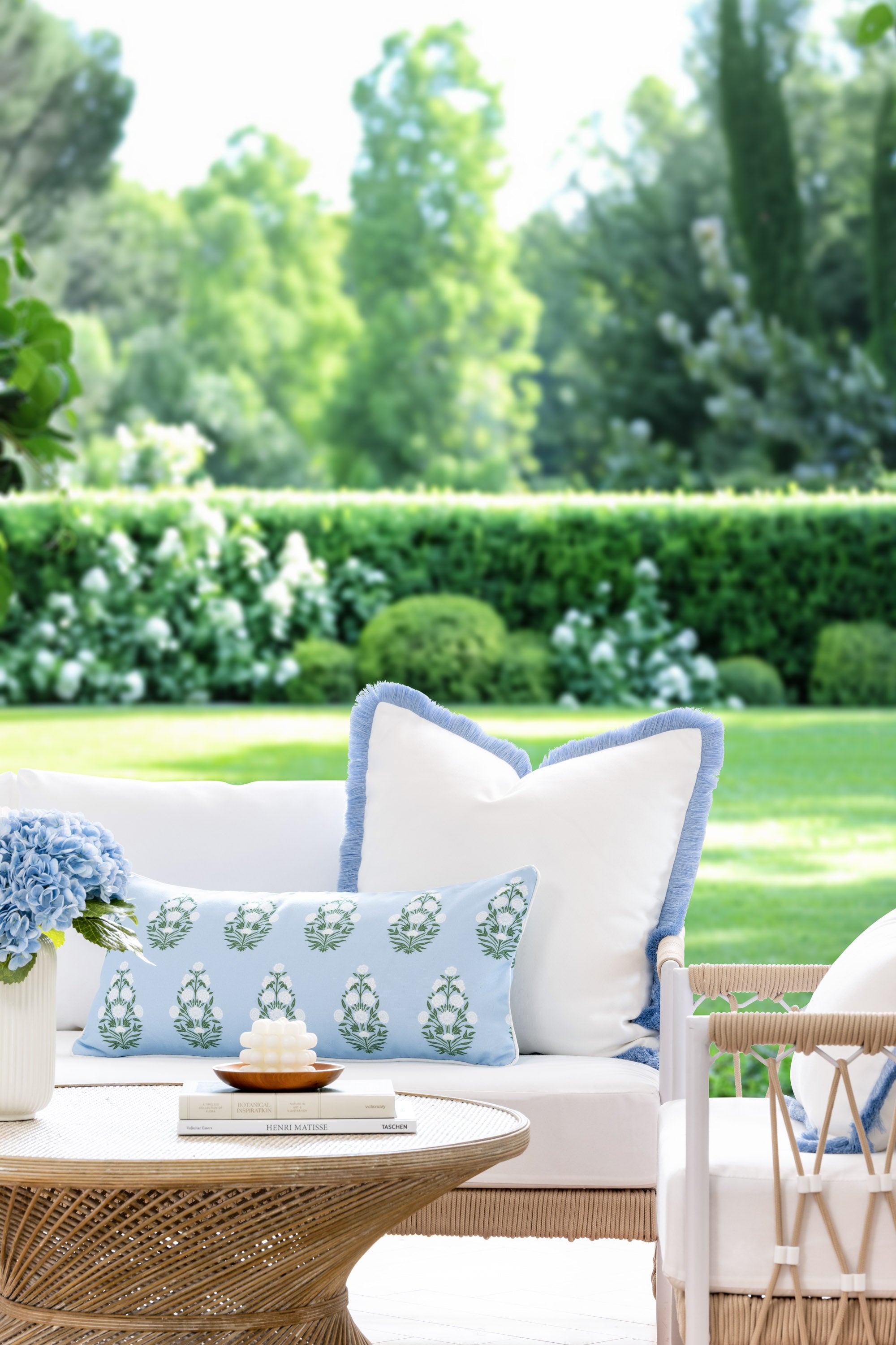 Marveille Flowers, Indoor/Outdoor Blue Lumbar Pillow Cover, with Piping, 12&quot;x26&quot;