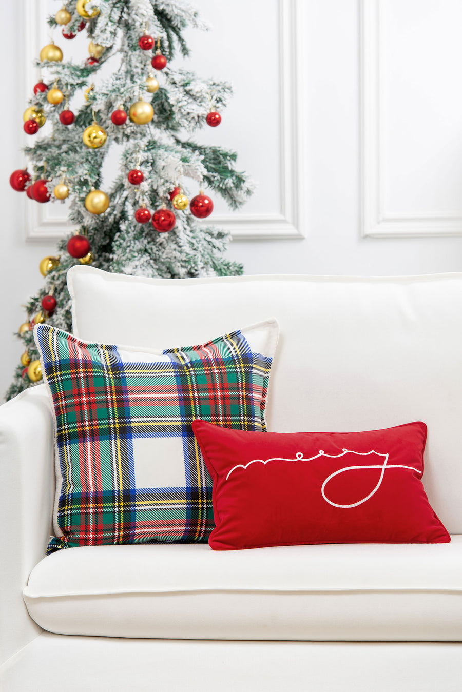 Hofdeco Premium Christmas Lumbar Pillow Cover, Embroidery Merry, Red, 12