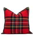 Royal Stewart Tartan Plaid, Merino Wool Christmas Throw Pillow Cover, Red, 20"x20"