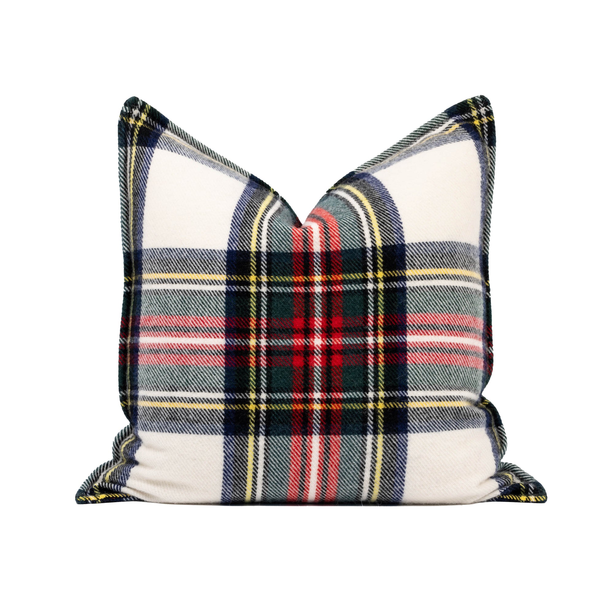 Royal Stewart Tartan Plaid, Merino Wool Holiday Pillow Cover, Beige Red, 20"x20"