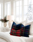 Royal Stewart Tartan Plaid, Merino Wool Cozy Pillow Cover, Navy Red, 20"x20"