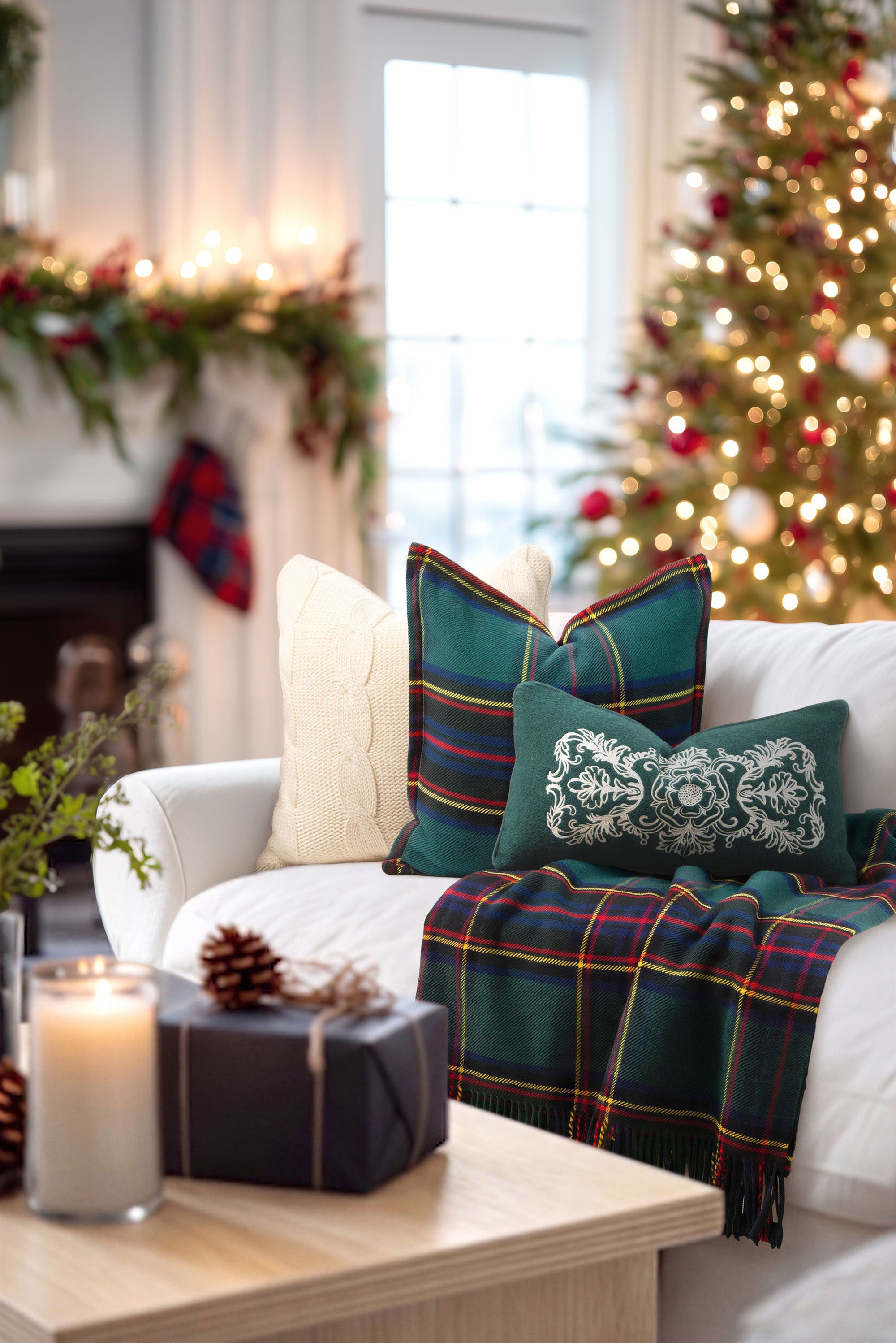 Black Watch Tartan Plaid, Merino Wool Decorative Pillow Cover, Hunter Green Navy, 20"x20"