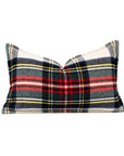 Royal Stewart Tartan Plaid, Merino Wool Holiday Lumbar Pillow Cover, Beige Red, 12"x20"