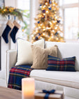 Royal Stewart Tartan Plaid, Merino Wool Cozy Pillow Cover, Navy Red, 12"x20"