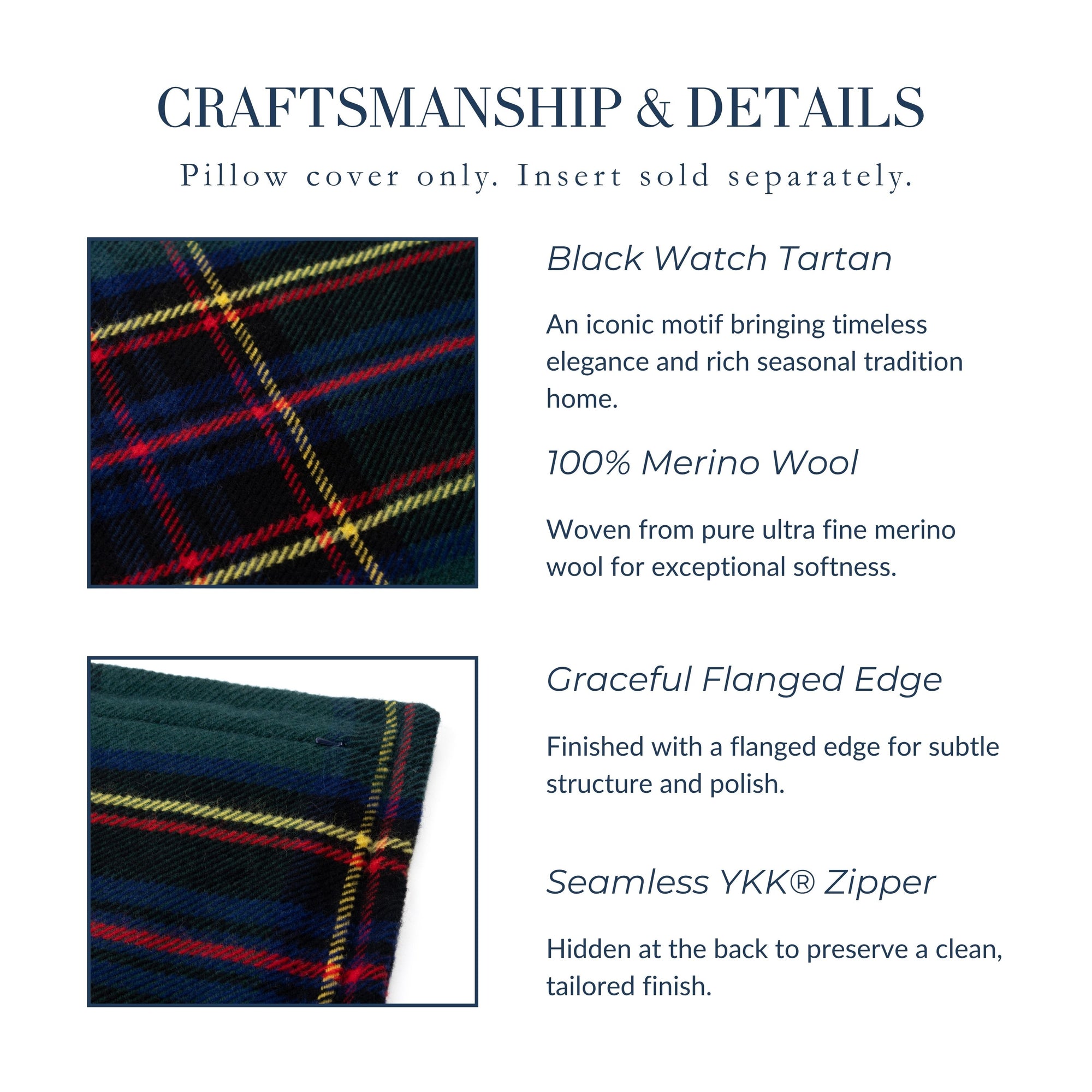 Black Watch Tartan Plaid, Merino Wool Decorative Lumbar Pillow Cover, Hunter Green Navy, 12"x20"