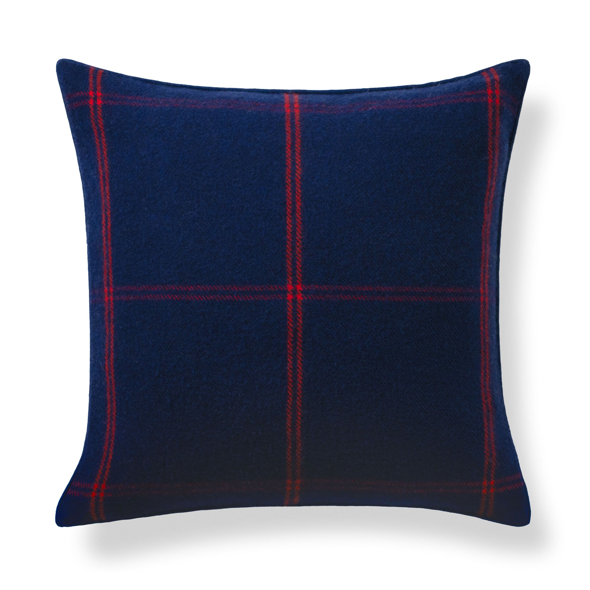 Chathia Windowpane, Merino Wool Check Throw Pillow Cover, Navy Red, 22”x22”