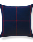 Chathia Windowpane, Merino Wool Check Throw Pillow Cover, Navy Red, 22”x22”