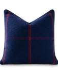 Chathia Windowpane, Merino Wool Check Throw Pillow Cover, Navy Red, 22”x22”